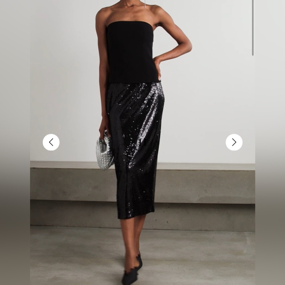 NWT LA LIGNE Oona Sequined Black Chiffon Midi Skirt Size 6